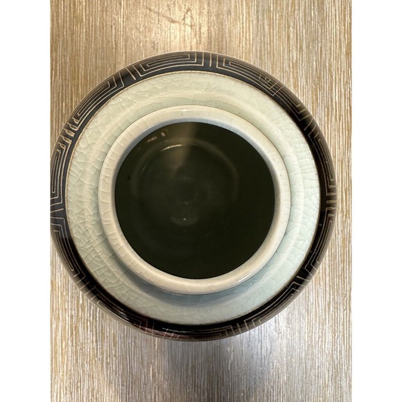 Celadon 5.5” Kutani Vase with Chrysanthemums - Picture 3 of 7